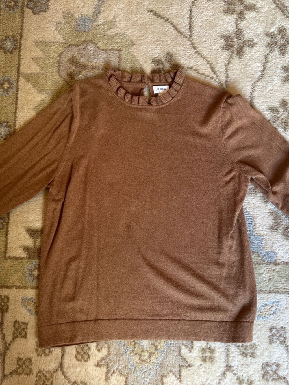 Ruffle Neck Brown Knit Sweater